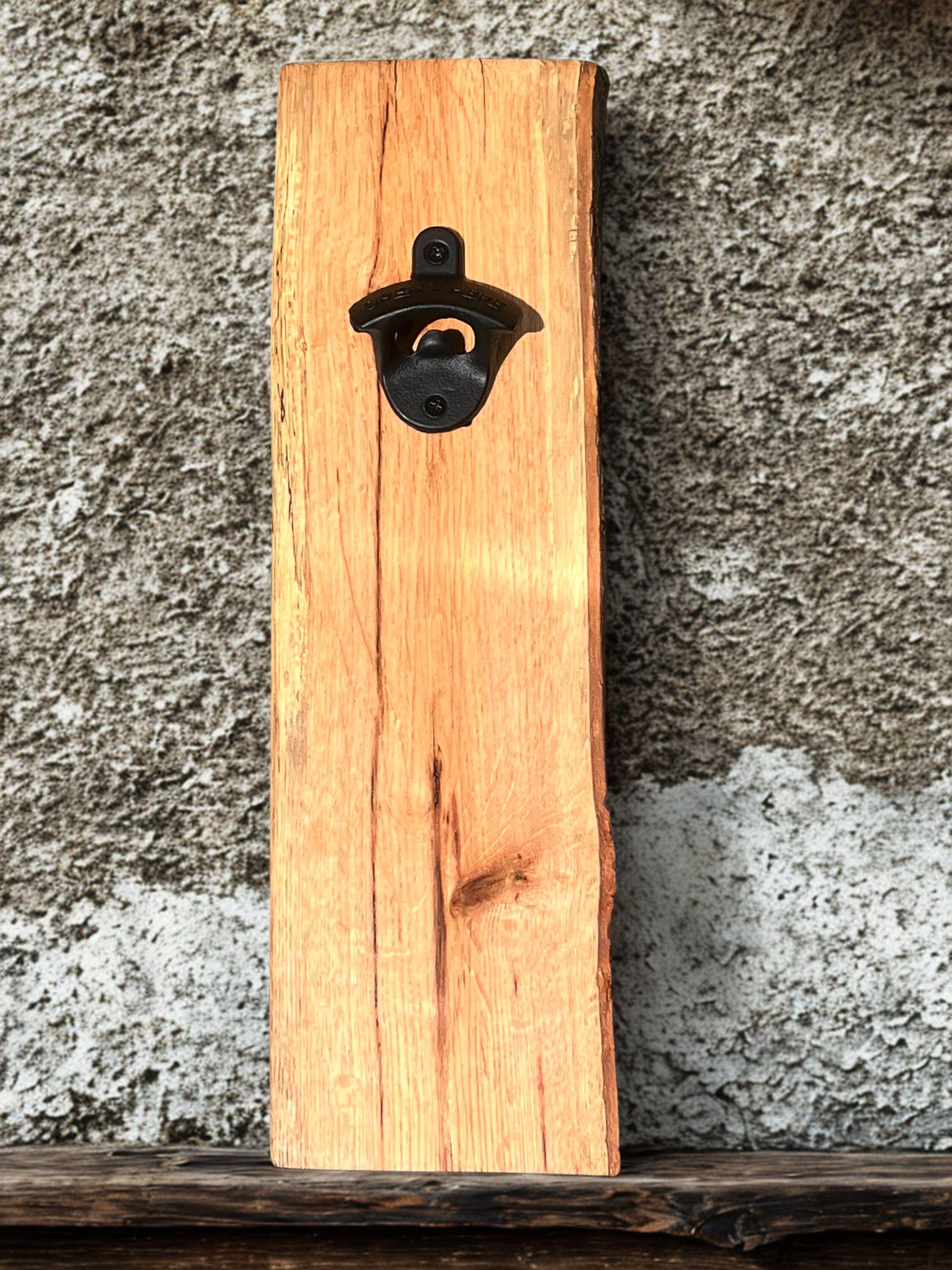 Wall Mounted Bottle Opener - Red Oak Live Edge