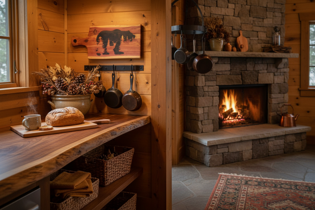 Cedar Charcuterie Board w/ Wood Handle & Bear Scene