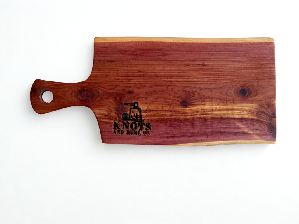 Cedar Charcuterie Board w/ Wood Handle & Bear Scene